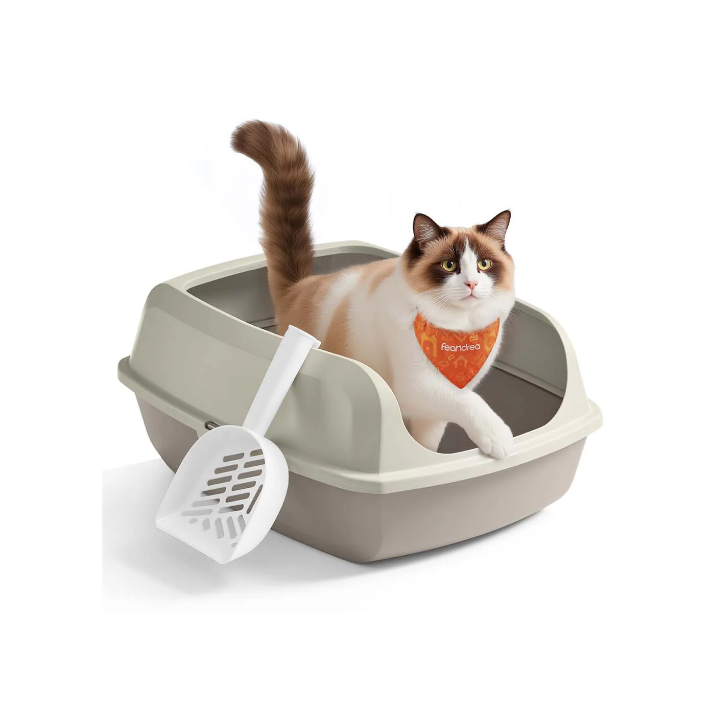 Bac à litière ouvert avec parois hautes et pelle pour grands chats - Image 3