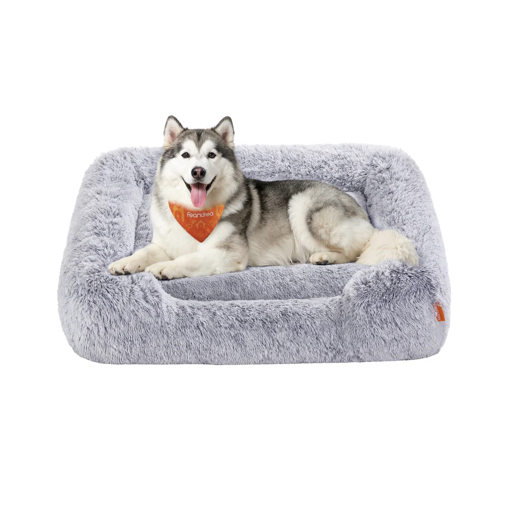 Panier pour chien avec bords surélevés et housse lavable en gris - Image 4