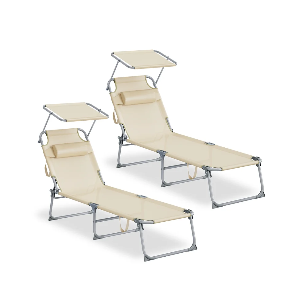 Chaise Longue Pliante 2 Pièces avec Appui-Tête - Image 2