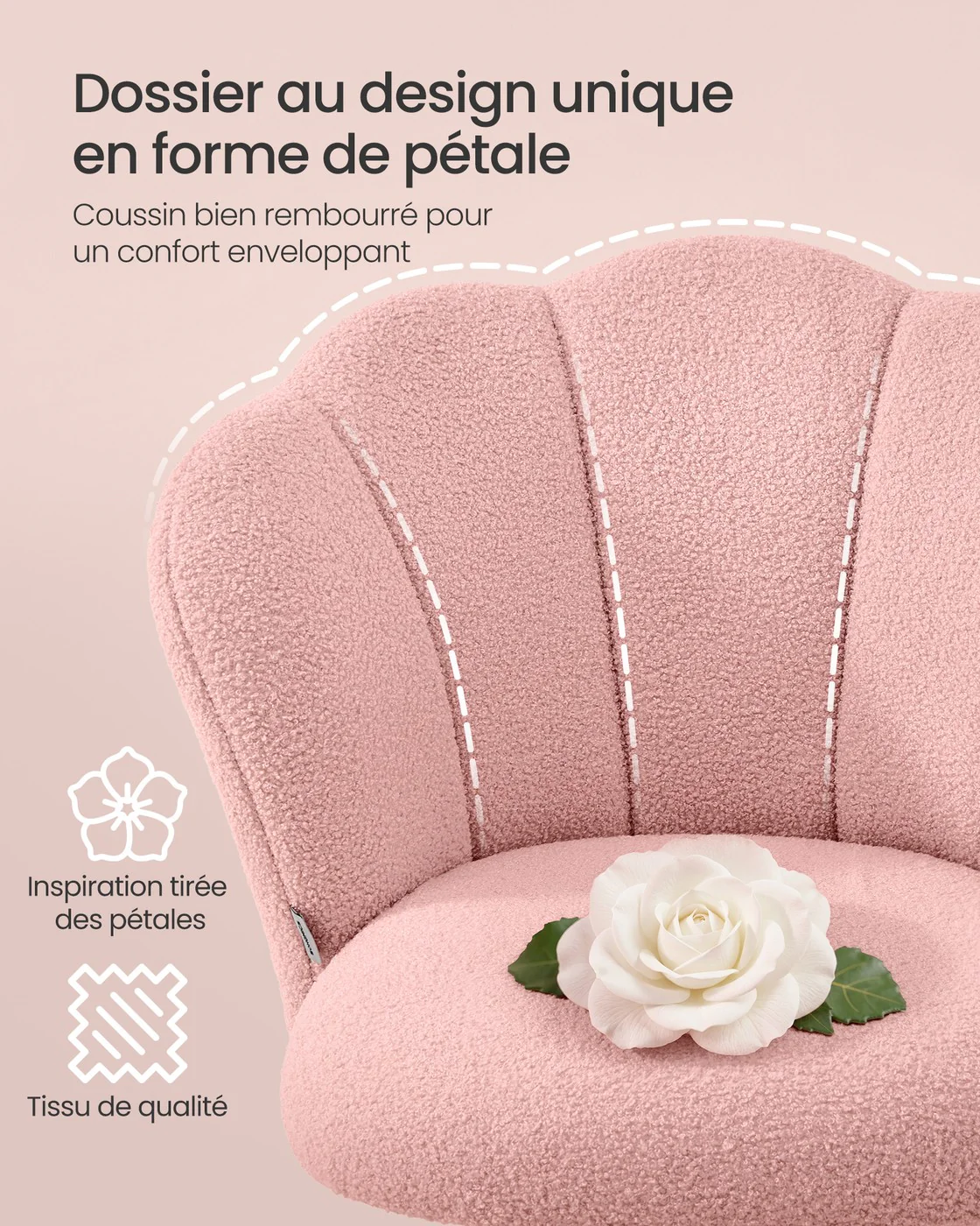 Fauteuil de Bureau Pivotant 360° avec Dossier en Forme de Pétale - Image 2