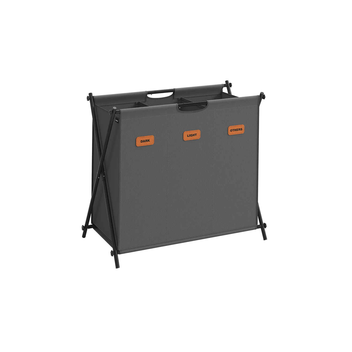 Panier à Linge 3 Sections capacité de 135 litres structure en X pliable noir d'encre - Image 2