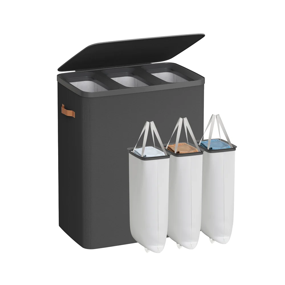 Panier à linge pratique avec compartiments et couvercle pour salle de bain - Image 7