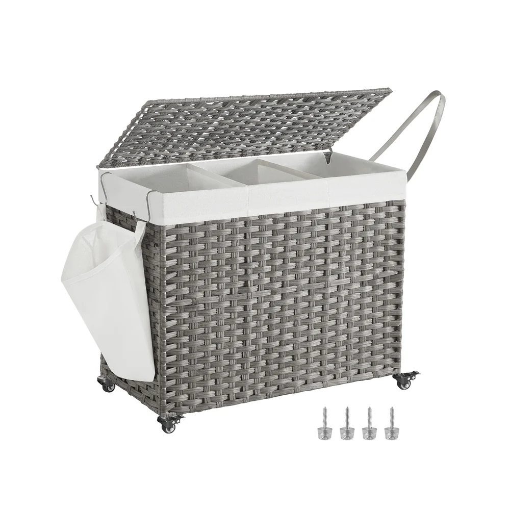Panier à linge avec roulettes 3 compartiments