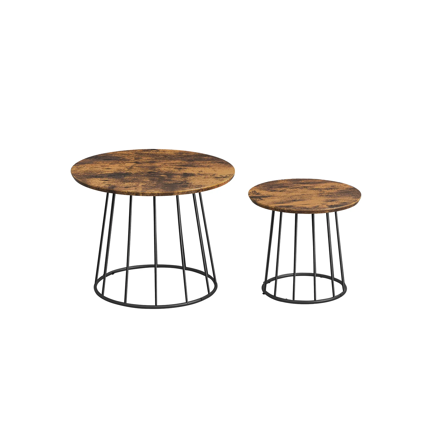 2 Tables basses rondes en acier noir boisé - Image 2