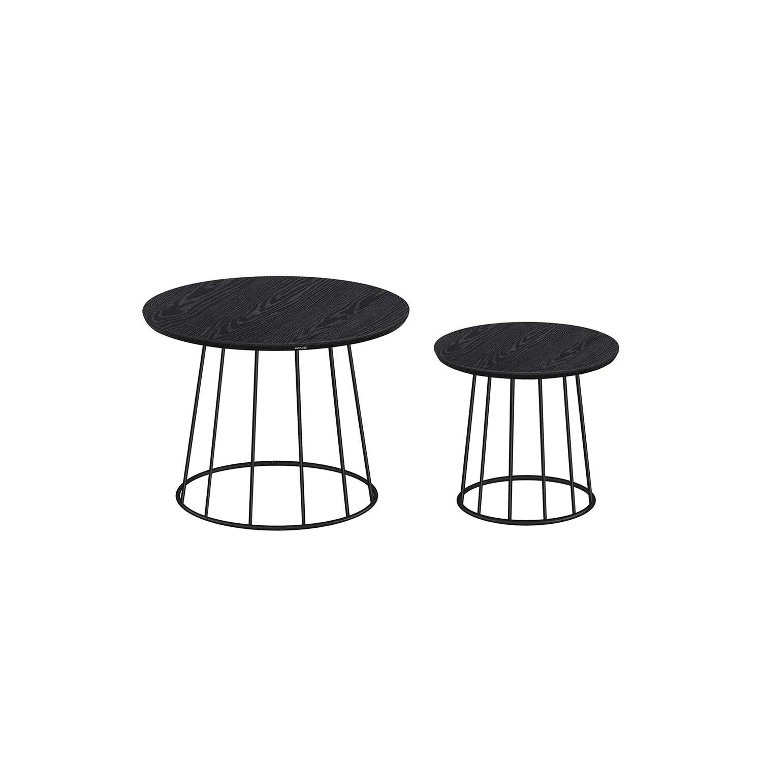 2 Tables basses rondes en acier noir boisé - Image 3