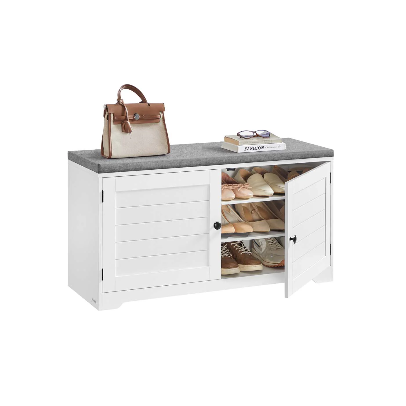 Banc à chaussures avec portes coussin et étagères réglables - Image 2