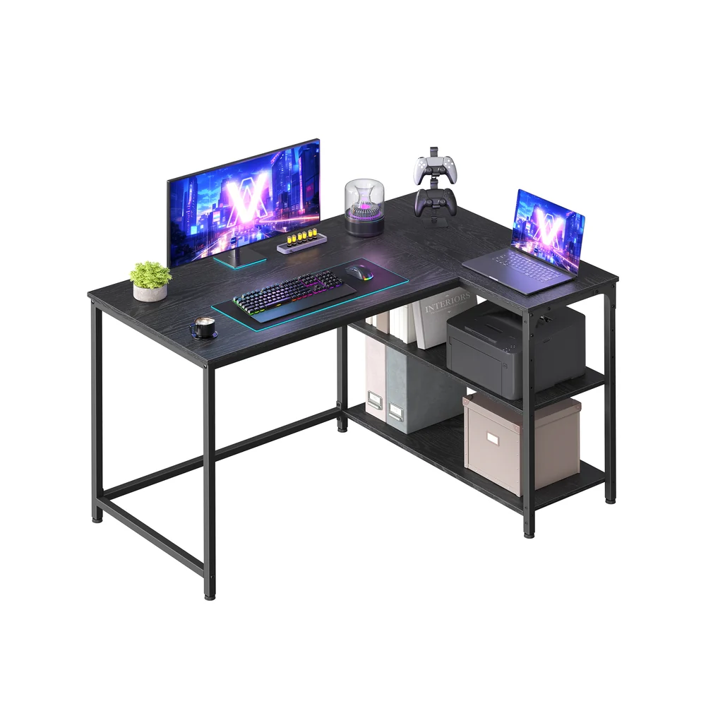 Bureau de Gaming en Forme de L avec Hauteur Réglable et Étagère Rabattable - Image 2