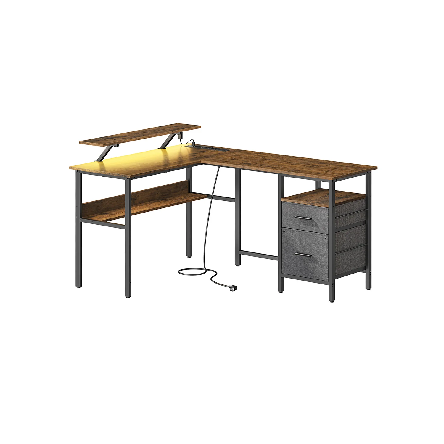 Bureau en L avec multiprise avec rehausseur d’écran - Image 2