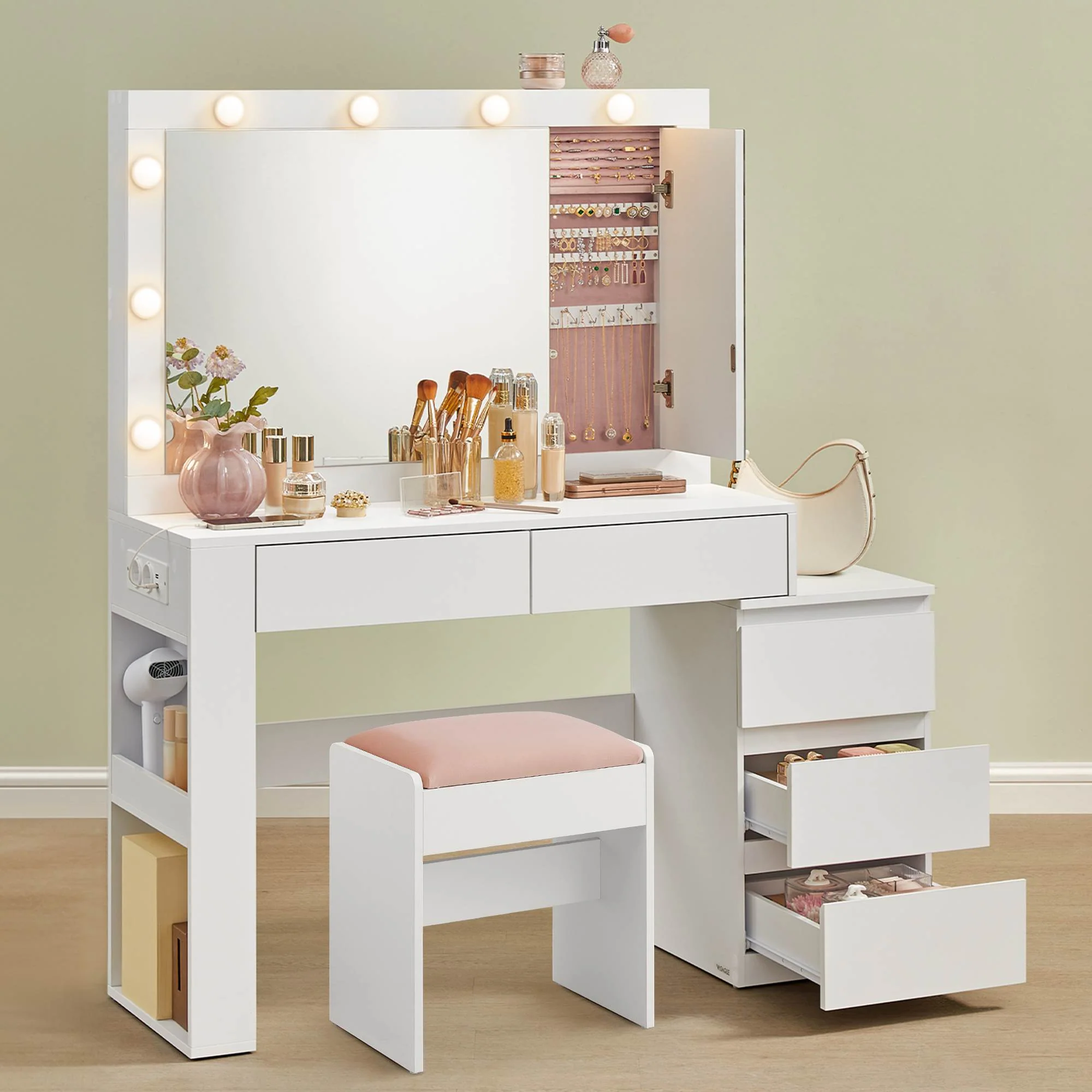 Coiffeuse avec tiroir LED miroir multiprise - Image 2
