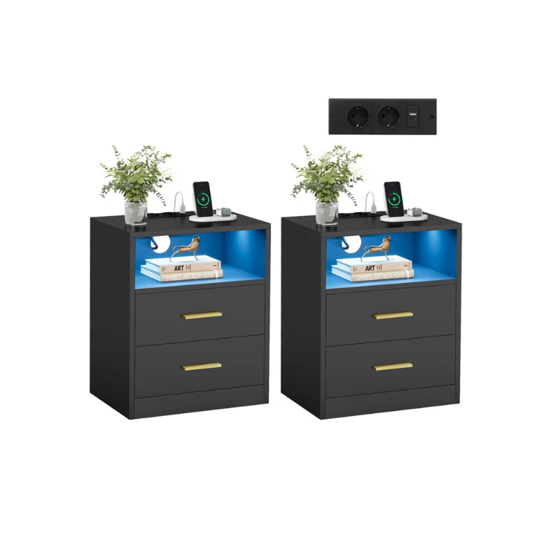 Custos Collection - Chevet avec Prise électrique, LED et Tiroir, Lot de 2 - Image 2