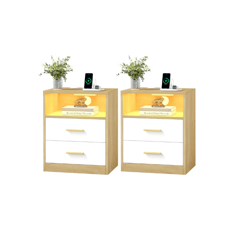 Custos Collection - Chevet avec Prise électrique, LED et Tiroir, Lot de 2 - Image 3