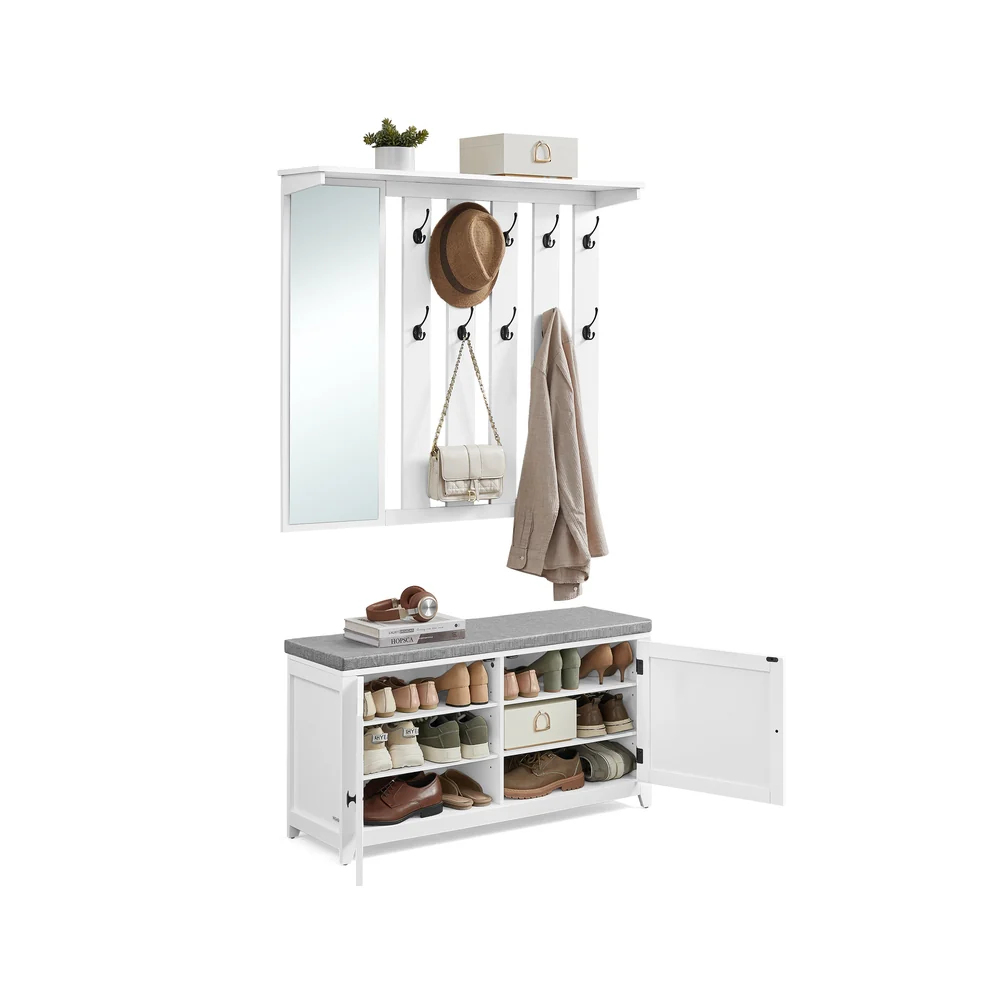 Ensemble porte-manteau avec banc à chaussures miroir - Image 2