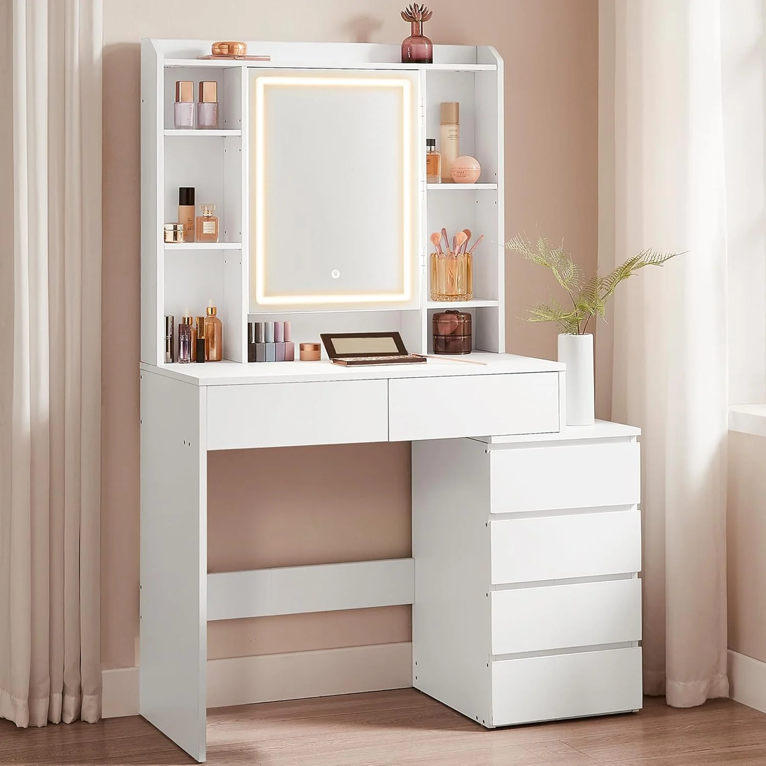 Coiffeuse avec grand miroir LED à luminosité réglable - Image 2
