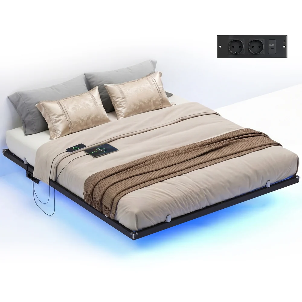 Lit Flottant avec Éclairage LED et Station de Charge Amovible - Image 4