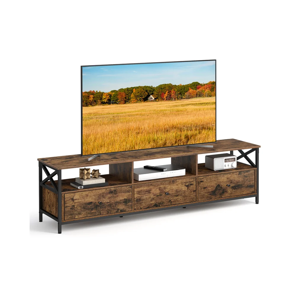Meuble TV avec trois tiroirs et trois étagères pour rangement