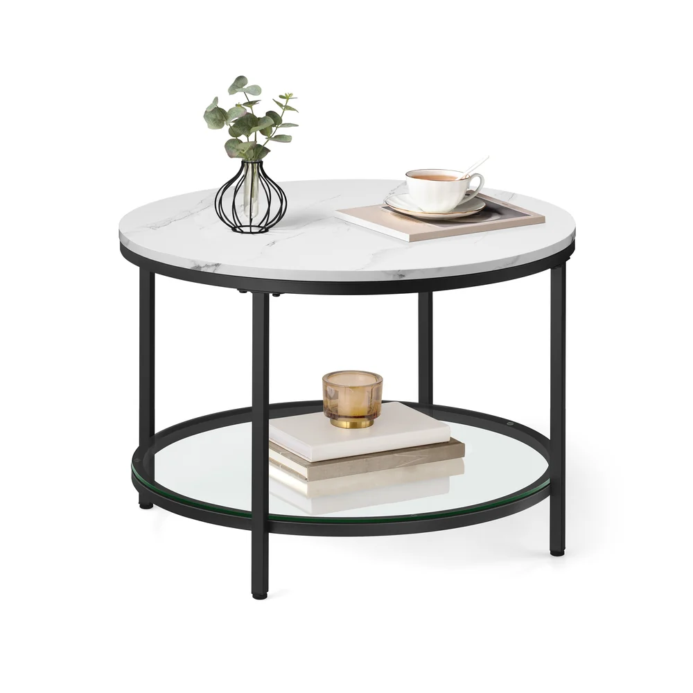 Table basse style moderne blanc marbré et doré métallique
