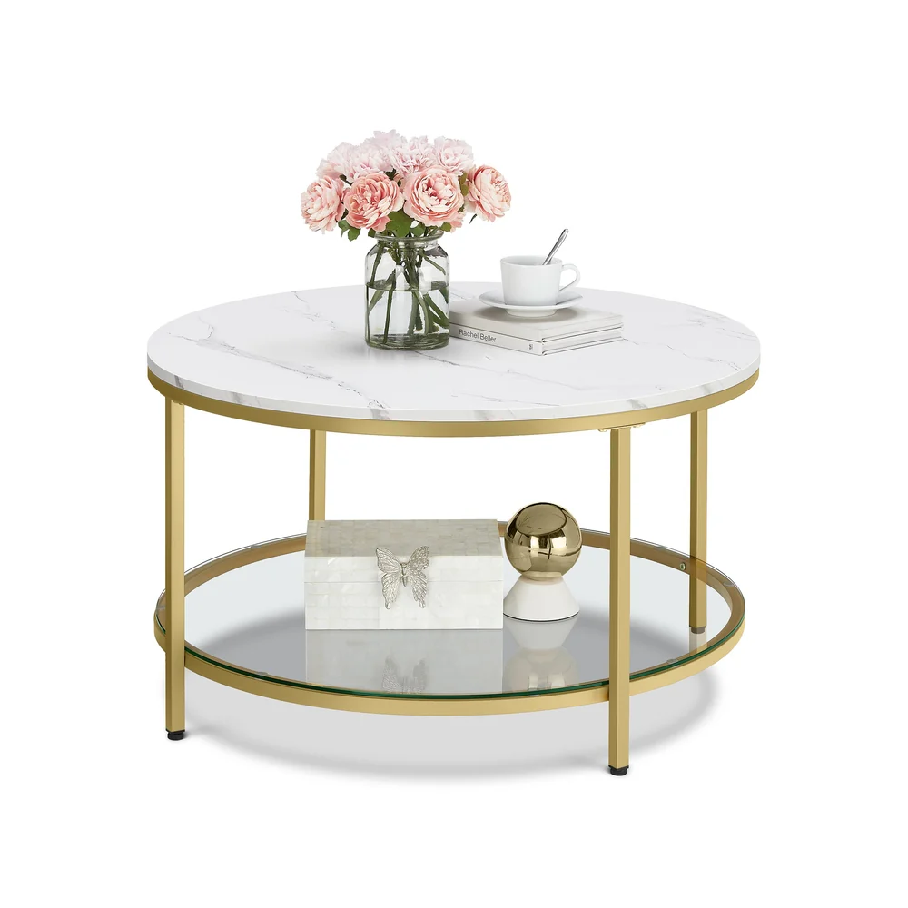 Table basse style moderne blanc marbré et doré métallique - Image 5
