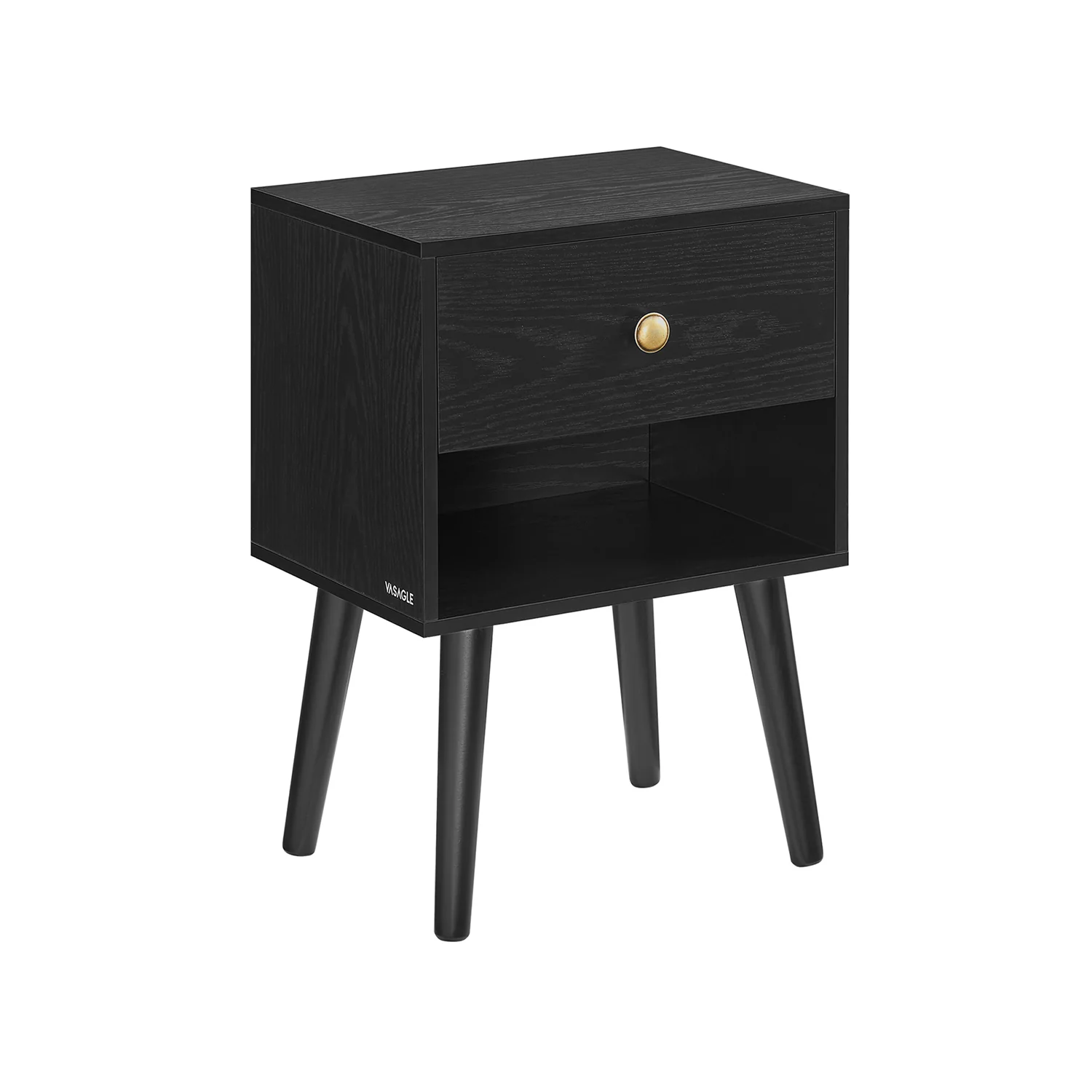 Tables de chevet avec tiroir et compartiment ouvert pieds en bois noir boisé - Image 3